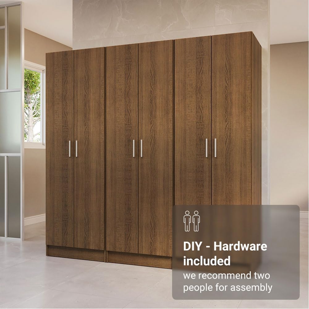 Madesa Kitchen Pantry Set Storage Cabinet 70" L 6 Doors 12 Utility Shelves 9 Adjustable Shelves Wooden Organization Unit Anti Tipping - Rustic