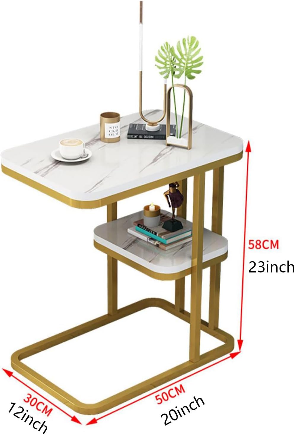Side Table, End Table with 2-Tier Storage Shelf, Small Bedside Table, Portable and Sturdy Frame, C Shaped Side Table for Couch, for Living Room, Bedroom, Small Spaces,B