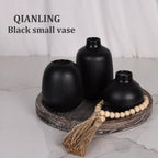 Black Ceramic Vase Set of 3, Minimalist Decor, Home Decorative Vase, Modern Ribbed Vases, Black Vase Set for Kitchen, Bedroom, Office, Living Room, Bathroom, & Shelf Centerpiece Table Decoration