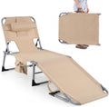 GYMAX Tanning Chair with Face Hole, Sun Bathing Lounge Chairs for Outside with Side Pocket, Folding Portable Face Down Layout Tanning Chair Beach, Backyard, Poolside, Lawn (Sand,1)
