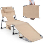 GYMAX Tanning Chair with Face Hole, Sun Bathing Lounge Chairs for Outside with Side Pocket, Folding Portable Face Down Layout Tanning Chair Beach, Backyard, Poolside, Lawn (Sand,1)