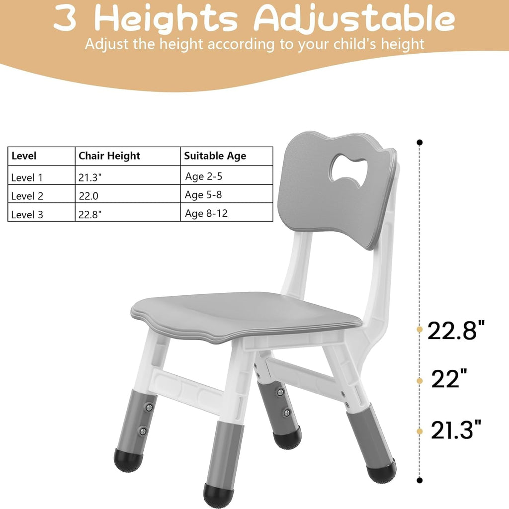 GAOMON Kids Chair Set of 2, 3 Level Height Adjustable Kid Chair, Plastic Toddler Chairs for Children Boys Girls Age 2-6, Suitable for Home Family Classroom Nursery Indoor Use, Grey