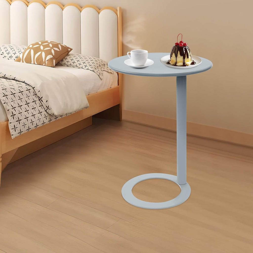 C-Shaped Round Side Table, Couch Side Tables with O-Shaped Base, Metal End Table for Couch Sofa Bed, Small Accent Side Table for Living Room Bedroom Office (Grey)