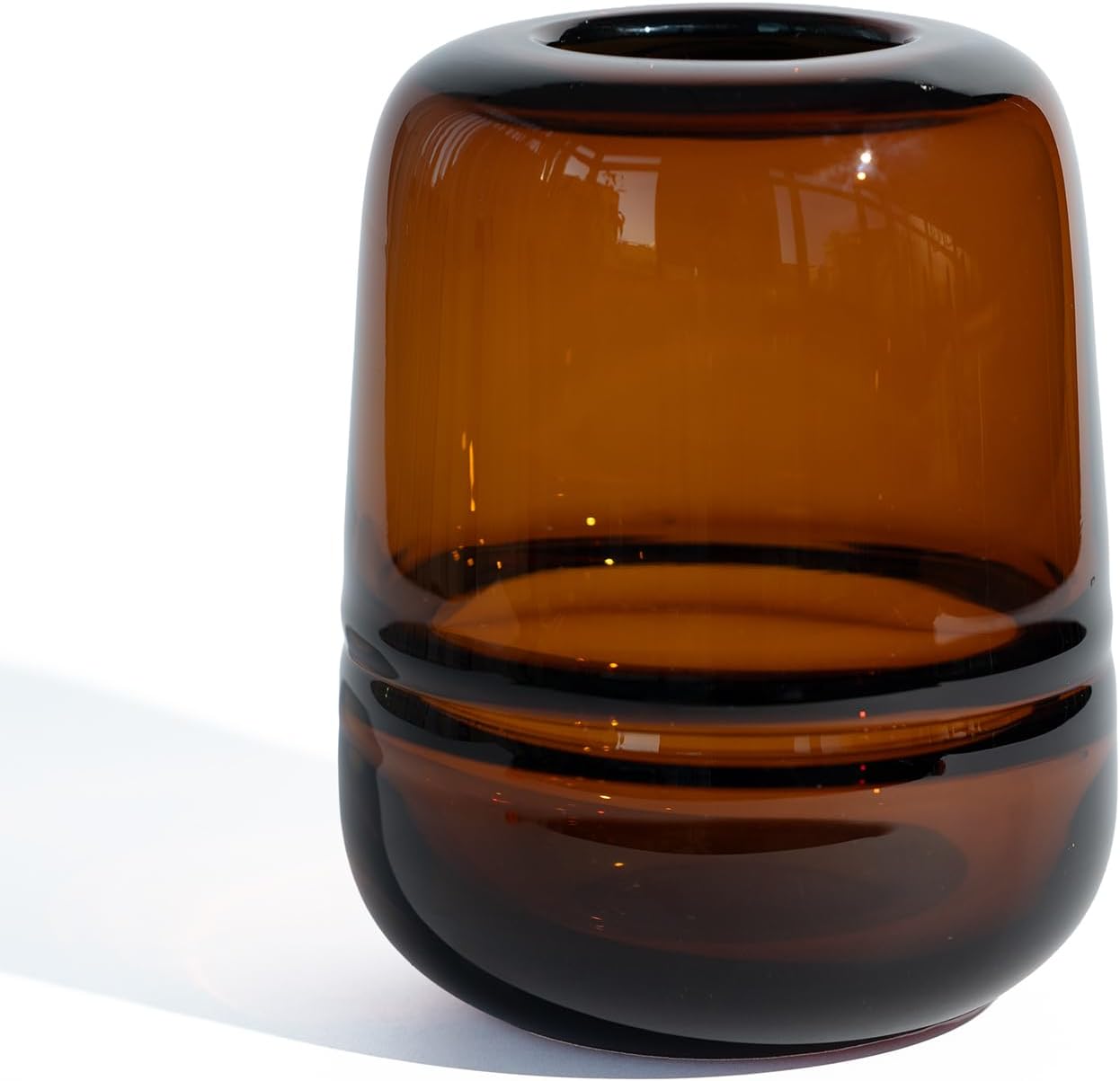 Relexome Amber Glass Flower Vase for Centerpieces Flowers 6.7 Inch Round Modern Glass Bud Vase Decorative Vases for Home Decor, Living Room, Dining Table, Entryway, Shelf, Office