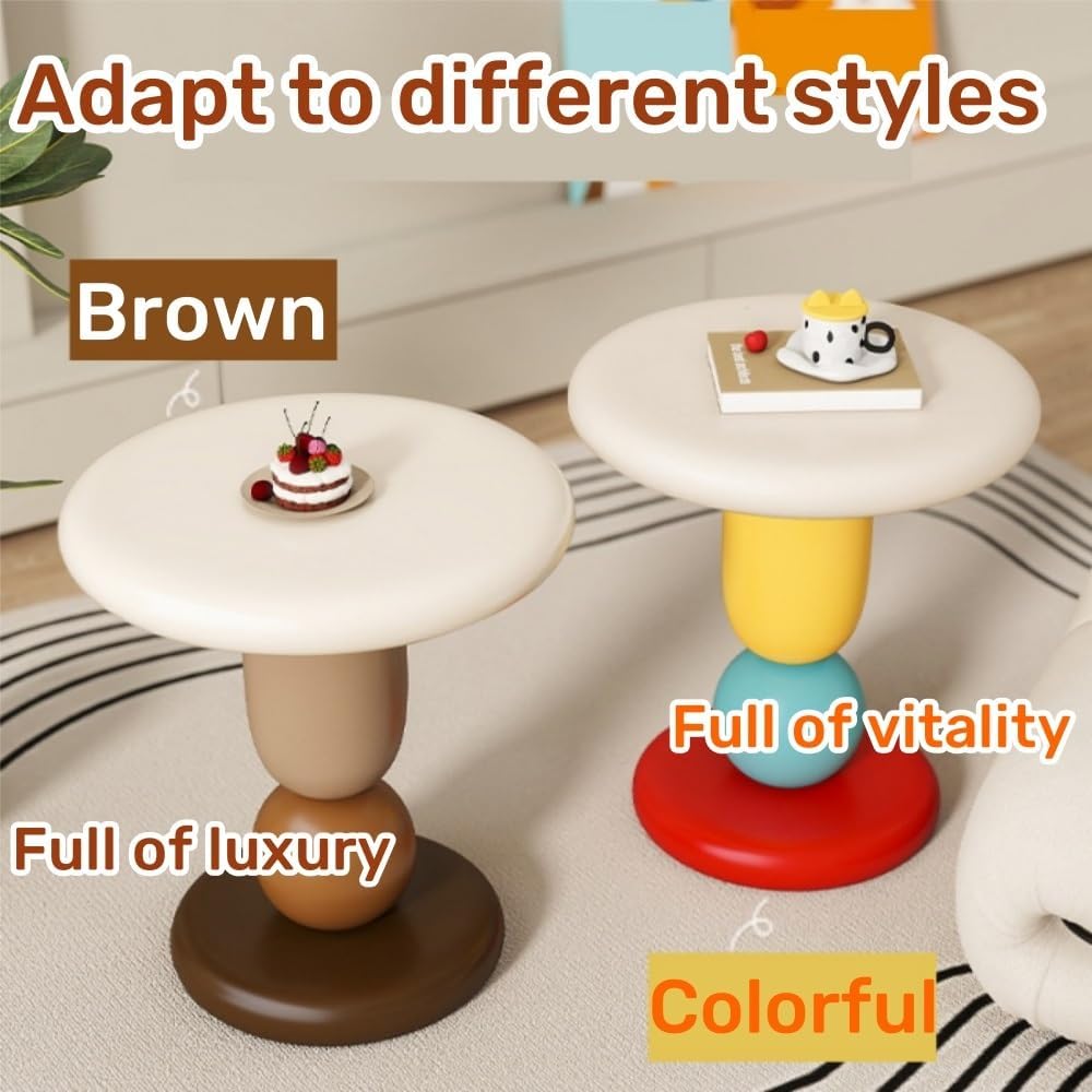 Round Bedside Table, Creative Resin Side Table, Modern Accent Table, Simple Decorative Table, Nightstand, Suitable for Living Room, Bedroom, Hotel(Brown)