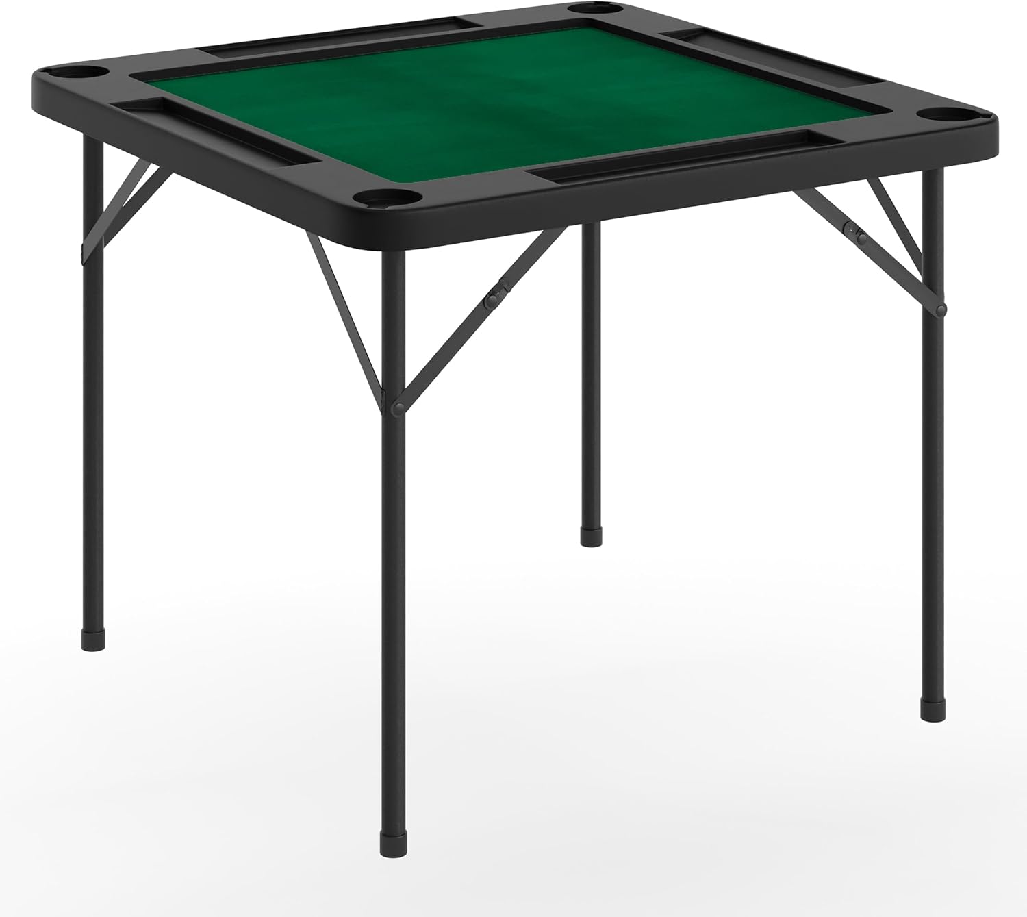 Flash Furniture Silas 34.5" Square Folding Card Table with Green Felt Playing Surface and Cup Holders, Portable Folding Game Table for 4 Players, Black/Green