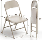 4 Pack Folding Chairs, Heavy Duty Metal Foldable Chairs, Indoor Outdoor Lightweight Folding Chair, Event Chair for Wedding Party Banquet Church, Folding Dining Chair Load Capacity 360Lbs (Khaki)
