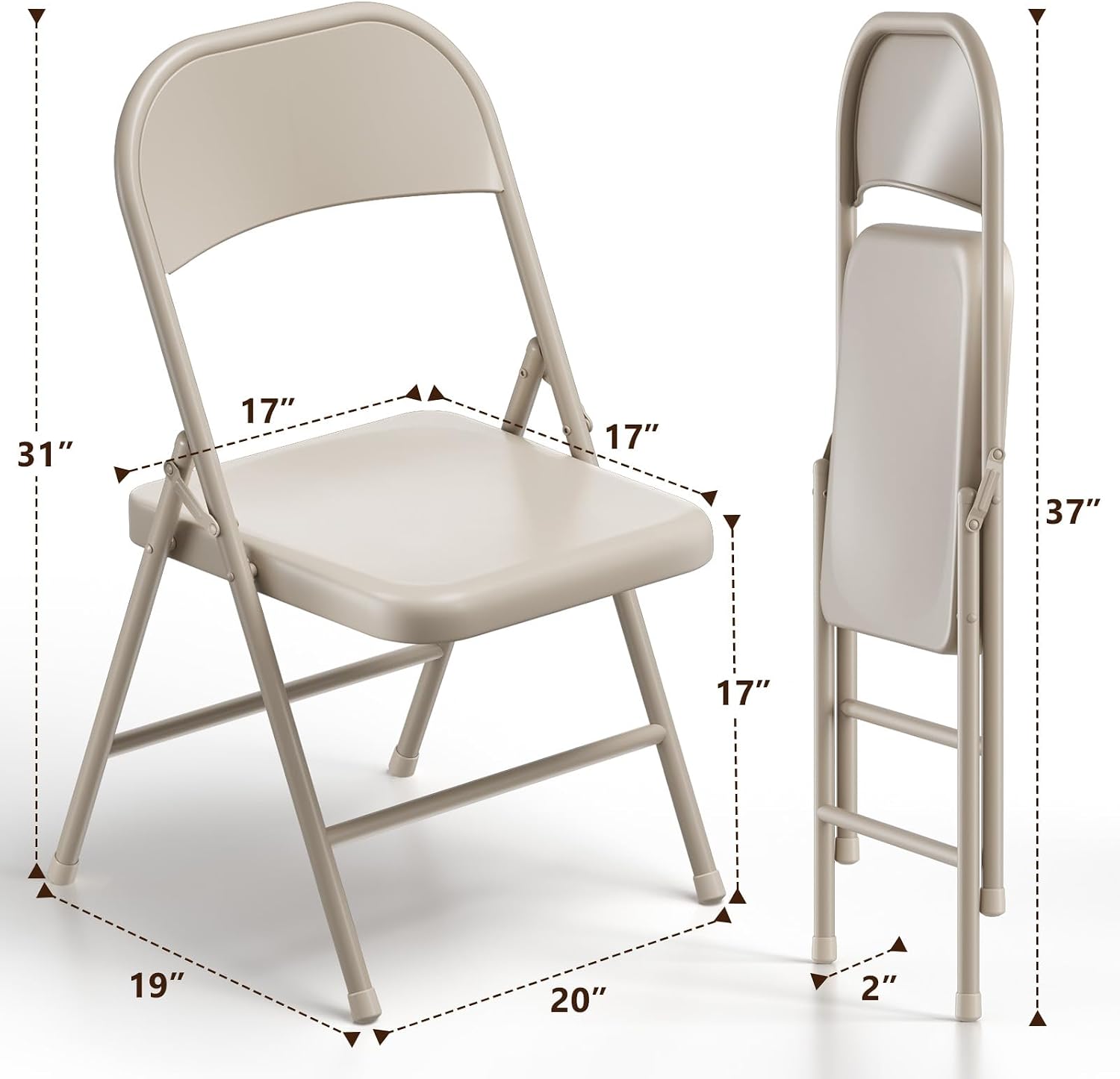 4 Pack Folding Chairs, Heavy Duty Metal Foldable Chairs, Indoor Outdoor Lightweight Folding Chair, Event Chair for Wedding Party Banquet Church, Folding Dining Chair Load Capacity 360Lbs (Khaki)