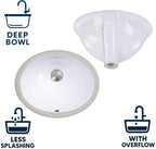 Nantucket Sinks Undermount Bathroom Sink – GB-13x10-W Small Oval Bowl Sink 13 Inch X 10 Inch for Bathroom Vanity, Glazed Bottom for Open Console, White, with Overflow – Ceramic, High Gloss Glaze