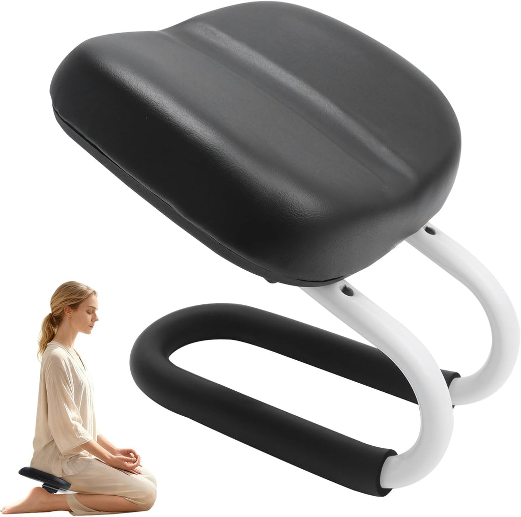 Engorgio Meditation Bench Black, Adjustable Height Meditation Chair, Kneeling Meditation Stool, Seiza Chair, Prayer Bench with Cushion for Home Studio Portable Non-Slip Yoga Stool.