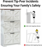 Shoe Cabinet with Bench 3-Tier Flip Drawer, Farmhouse Shoe Storage for Entryway, Wooden Shoe Organizer Cabinet, Hidden Slim Shoe Cabinet for Hallway, Living Room, White