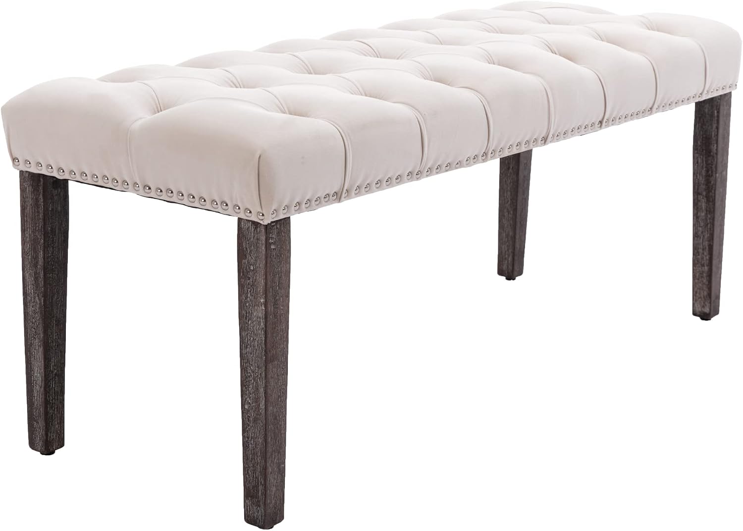 Heng Ming Upholstered Tufted Bench Ottoman, Velvet Dining Bench Bedroom Bench Footrest Stool Accent Bench for Entryway Dining Room Living Room, Beige