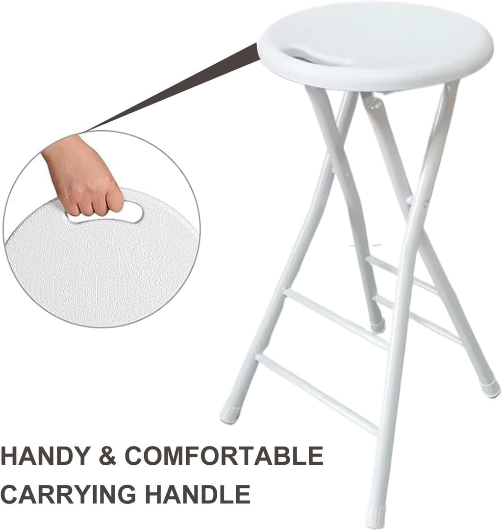 Portable Folding Bar Stool with Steel Frame Legs for Adults White 24 Inch Foldable Kitchen High(White,70cm/28inch)