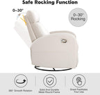Swivel Rocker Recliner, Manual Glider Rocking Nursery Recliner Chair, Swivel Glider Reclining Chairs for Small Spaces, Living Room, Beige