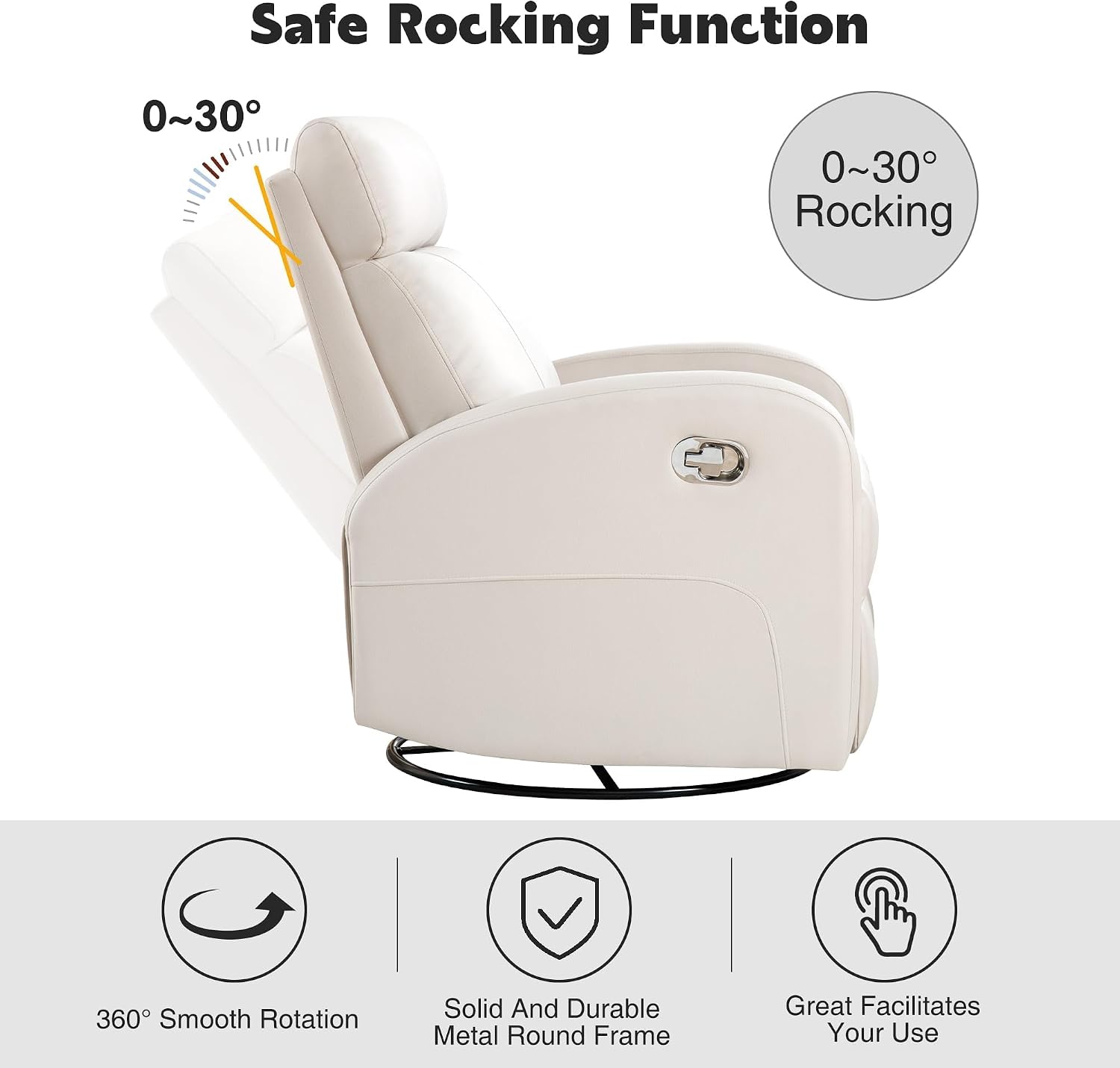 Swivel Rocker Recliner, Manual Glider Rocking Nursery Recliner Chair, Swivel Glider Reclining Chairs for Small Spaces, Living Room, Beige