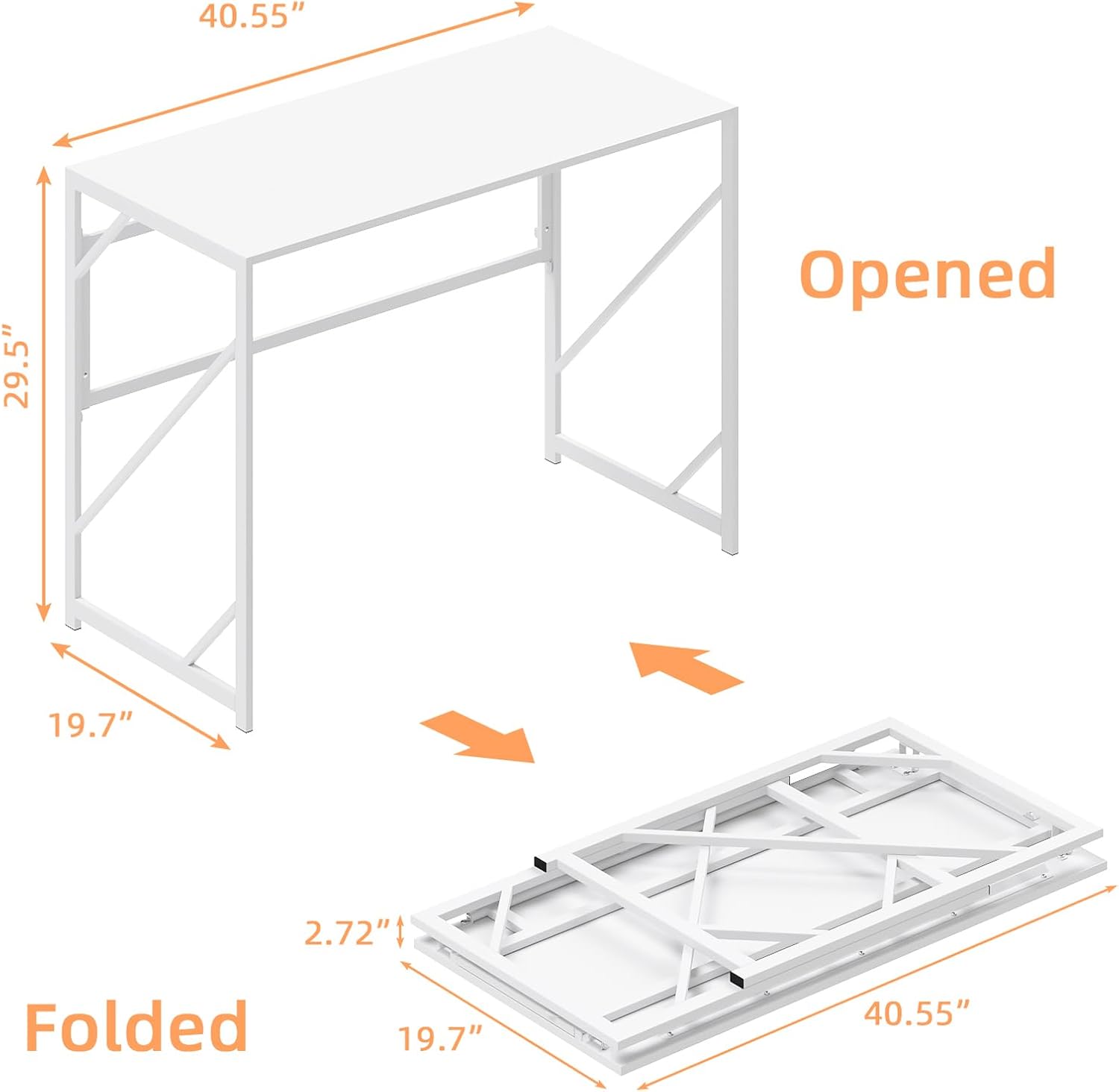 Elephance Folding Desk Writing Computer Desk for Home Office, No-Assembly Study Office Desk Foldable Table for Small Spaces