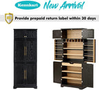 78.2" Tall Farmhouse Kitchen Pantry Cabinet with 8 Door Shelves and 4 Adjustable Shelves, Storage Cabinet with Hidden Drawer for Bathroom, Versatile Cupboard with Wine Rack for Kitchen (Black)