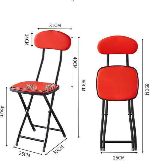 1 Piece Folding Chairs Stools- Multipurpose Stacking Metal Chair- Foldable Design for Small Spaces,Hollow High Back Support(Red)