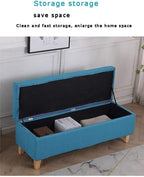 Linen Fabric Footstool Storage Upholstered Ottoman Pouffe Stool Change Shoe Footrest Wooden Legs for Living Room Bedroom Light Blue (120 * 40 * 42cm) (Color : Beige, Size : 120 * 40 * 42cm)
