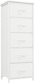 Somdot Tall Dresser for Bedroom, 5 Drawer Storage Cabinet, White | Fabric Dresser with Removable Bins, Steel Frame, Wood Top Home Furniture, Closet Organizer, Nursery, Dorm, Entryway Storage