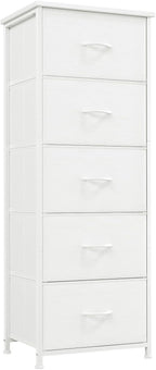 Somdot Tall Dresser for Bedroom, 5 Drawer Storage Cabinet, White | Fabric Dresser with Removable Bins, Steel Frame, Wood Top Home Furniture, Closet Organizer, Nursery, Dorm, Entryway Storage