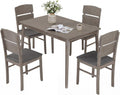 Giantex 5-Piece Dining Table Set for 4, Kitchen Table and Upholstered Chair Set w/Solid Rubber Wood Legs, High Curved Backrest, Space-Saving Farmhouse Dinette Set for Living Dining Room, Gray
