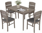 Giantex 5-Piece Dining Table Set for 4, Kitchen Table and Upholstered Chair Set w/Solid Rubber Wood Legs, High Curved Backrest, Space-Saving Farmhouse Dinette Set for Living Dining Room, Gray