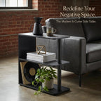 3-Tier Narrow End Table, Industrial Slim Side Table for Small Spaces, Sofa Couch Table Accent Nightstand with Storage Shelves for Living Room, Bedroom, 22.5" L x 10" W x 21.5" H, Black