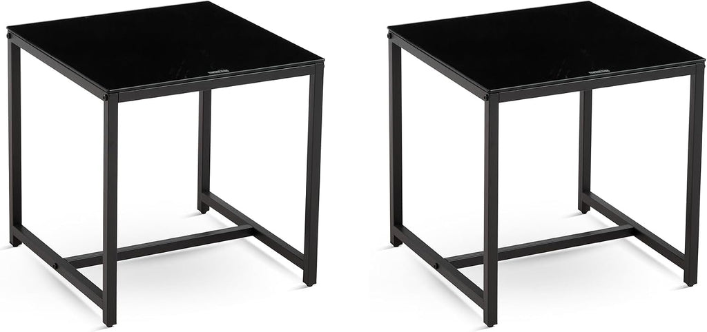 Modern Glass Side Table with Metal Legs - Multipurpose Small Tea Table for Living Room, Bedroom, Office, Outdoor Use - Waterproof & Durable Tempered Glass Top