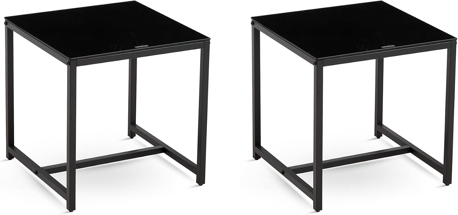 Modern Glass Side Table with Metal Legs - Multipurpose Small Tea Table for Living Room, Bedroom, Office, Outdoor Use - Waterproof & Durable Tempered Glass Top