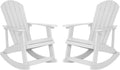 Flash Furniture Savannah Poly Resin Wood Adirondack Rocking Chair - All Weather White Polystyrene - Stainless Steel Hardware - Set of 2