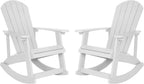 Flash Furniture Savannah Poly Resin Wood Adirondack Rocking Chair - All Weather White Polystyrene - Stainless Steel Hardware - Set of 2