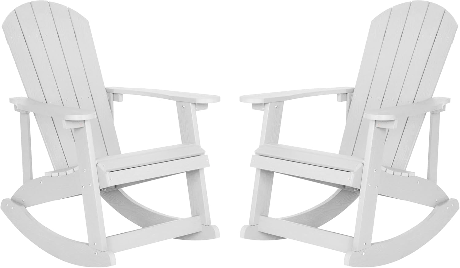 Flash Furniture Savannah Poly Resin Wood Adirondack Rocking Chair - All Weather White Polystyrene - Stainless Steel Hardware - Set of 2