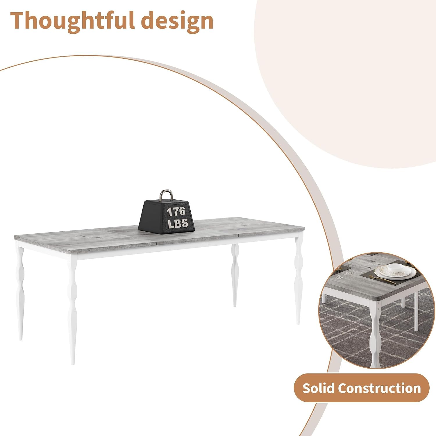 IDEALHOUSE Dining Table for 6, 71 Inch Rectangular Kitchen Table, Rustic Farmhouse Dining Room Table with Large Tabletop and Heavy-Duty Legs, Ideal for Dining Room or Kitchen, Gray