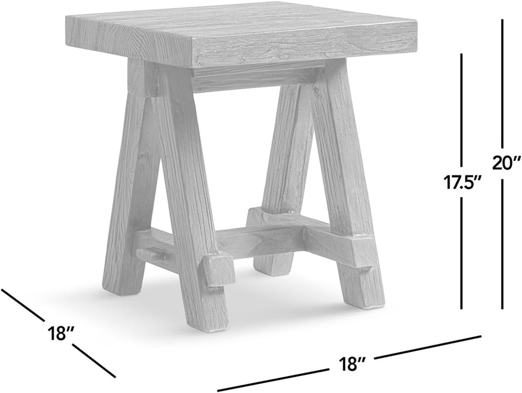 Jennifer Taylor Home Hawthorne 18” Square Reclaimed Elm Trestle Side Table, Heritage Medium-Dark Brown Reclaimed Elm