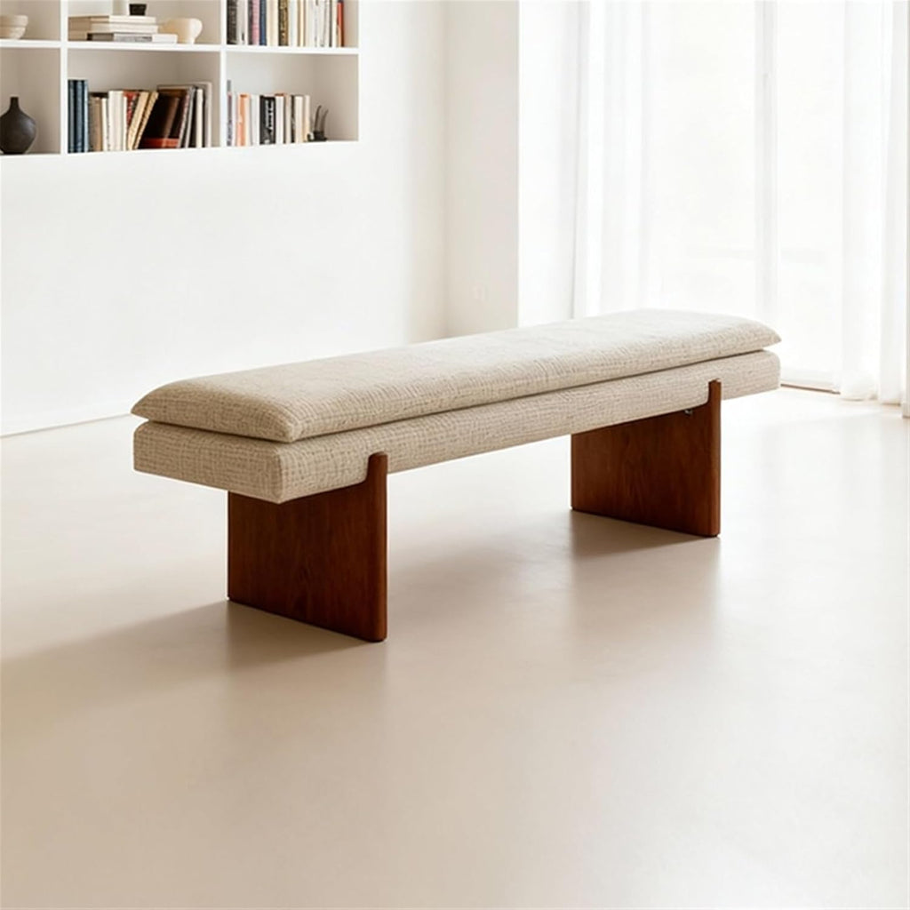 Modern Green Bedroom Bedside Bench Dressing Room Wooden and Fabric Long Entryway(XS)