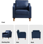 Accent Chair, Living Room Chairs, Faux Leather Reading Armchair, Mid Century with Solid Wood Foot, Upholstered Modern Decor for Bedroom, Apartment
