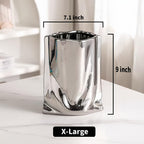 Ceramic Flower Vase, Crinkle Paper Bag Shape, Silver Metal, Modern Home Decor (X-Large)