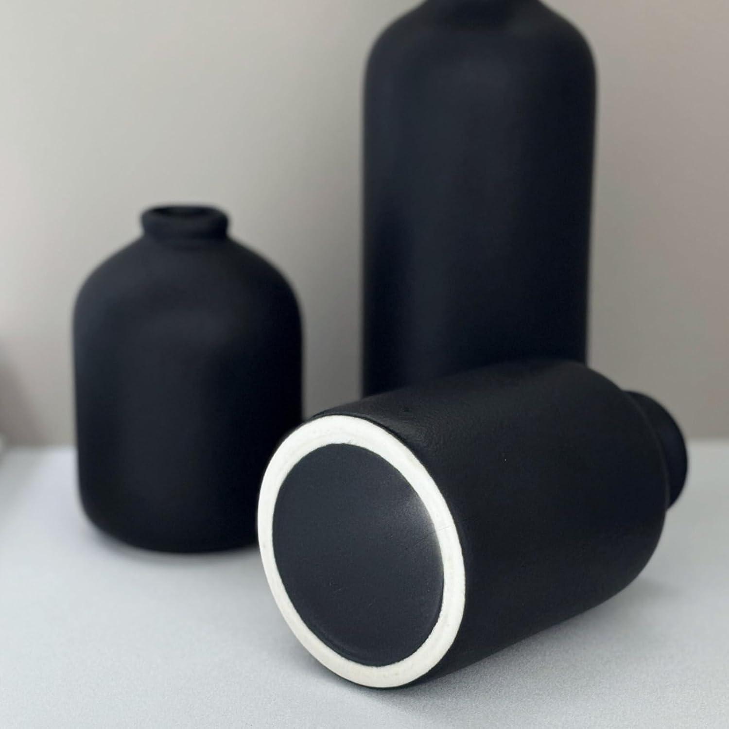 Small Ceramic Vase Set of 3, Boho Home Decor Vases for Dried Flowers,Farmhouse,Shelf,Bathroom,Centerpiece for Entryway Table Decoration Gifts