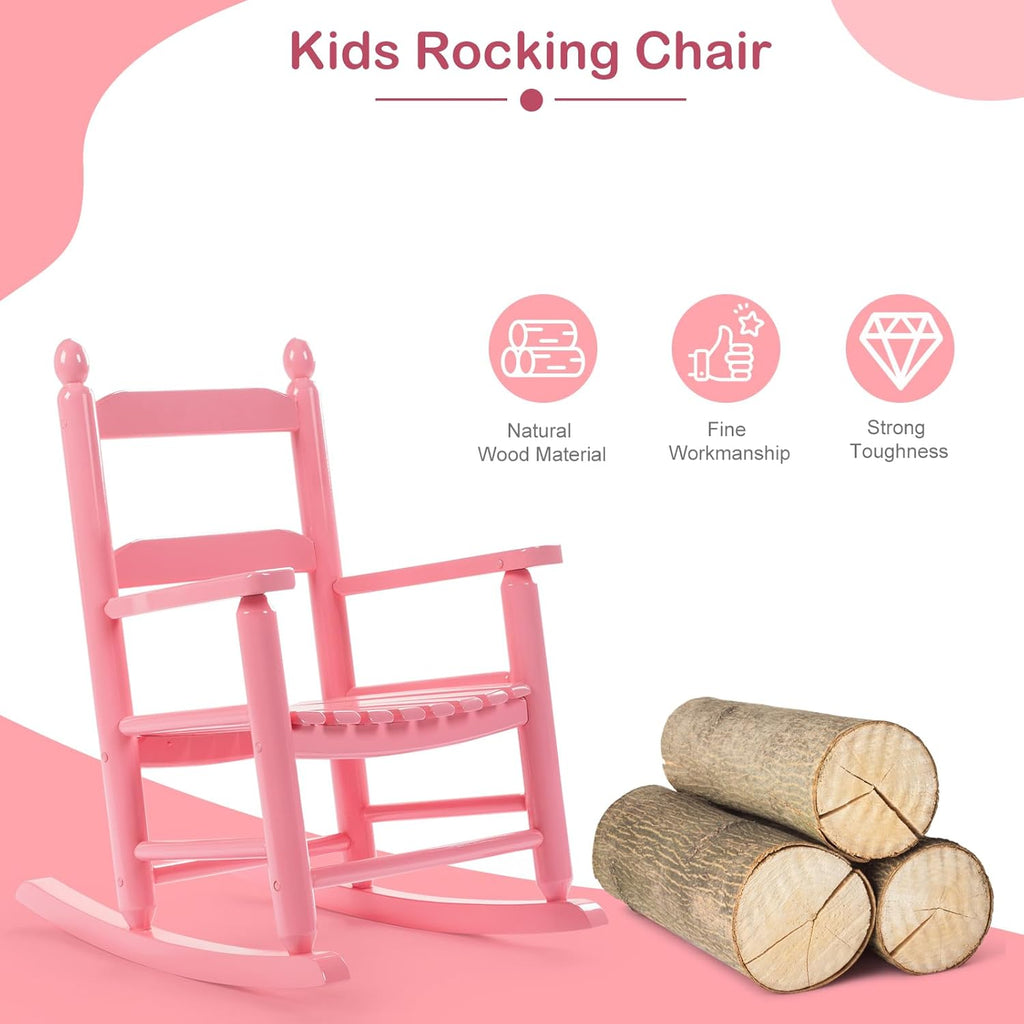 Outvita Outdoor Children's Rocking Chair, All-Weather Wooden Porch Rocker with High Backrest, Ideal for Garden, Yard, and Balcony, Patio Rocking Chair Suitable for Kids Ages 3-6(Pink)