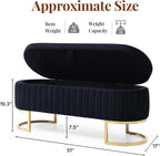 50.5" Modern Velvet Storage Bench, Luxury Channeled Queen Size End of Bed Bench with Hidden Storage and Gold Legs, Modern Glam Ottoman Bench for Bedroom, Living Room, Entryway, Black