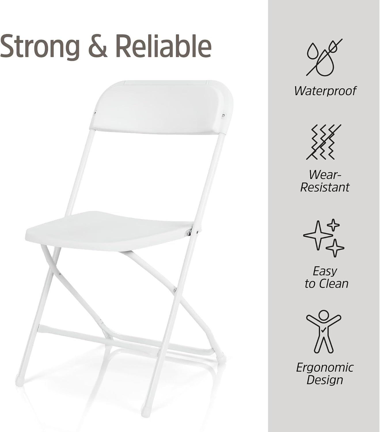 EconoHome 10 Pack White Plastic Folding Chairs, Heavy-Duty Steel Frame, Portable Stackable Foldable Chairs with Non-Slip Feet – Commercial Indoor/Outdoor Seating for Events, Weddings, Office, Parties