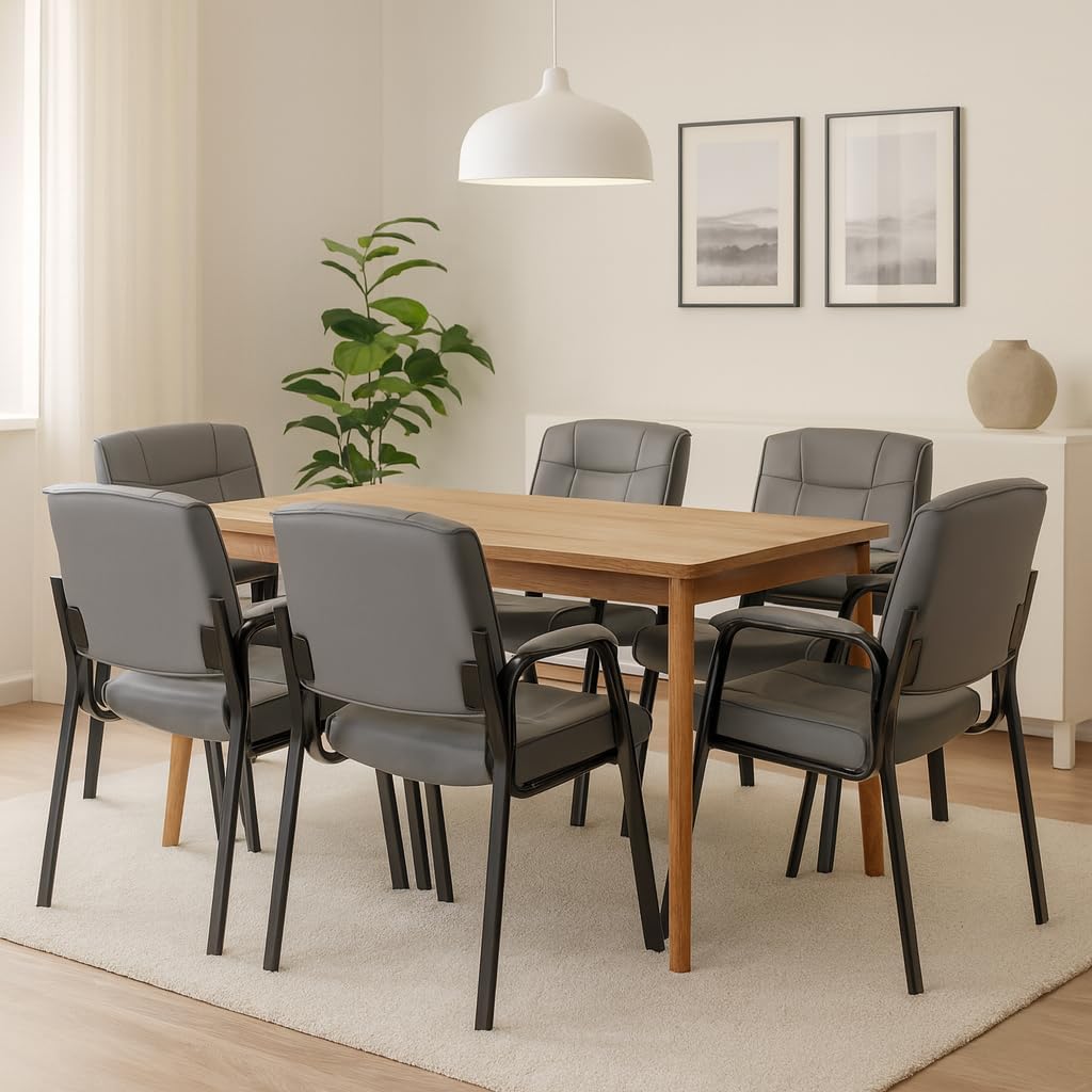 Naomi Home Faux Leather Stackable Office Guest Chairs – Reception Chairs with Armrests for Lobby, Clinic, Medical Waiting Room or Conference Room Seating - Gray, Set of 6