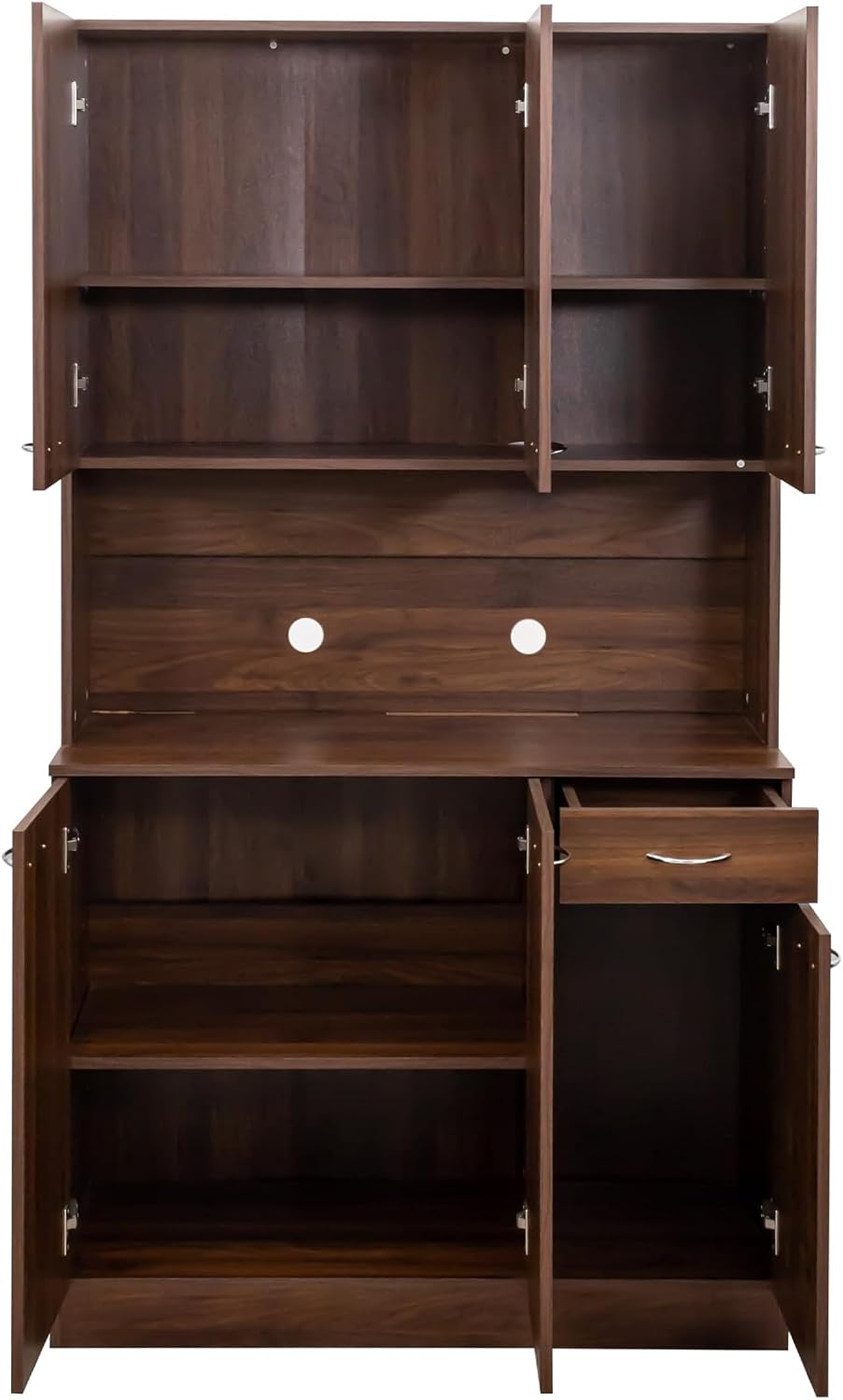 70.87 Inch Tall Kitchen Pantry Storage Cabinet with 6 Doors, 1 Drawer & Open Shelf – Versatile Hutch Cabinet for Ample Organization, Ideal as Pantry, Sideboard or Coffee Bar Cabinet, Dark walnut
