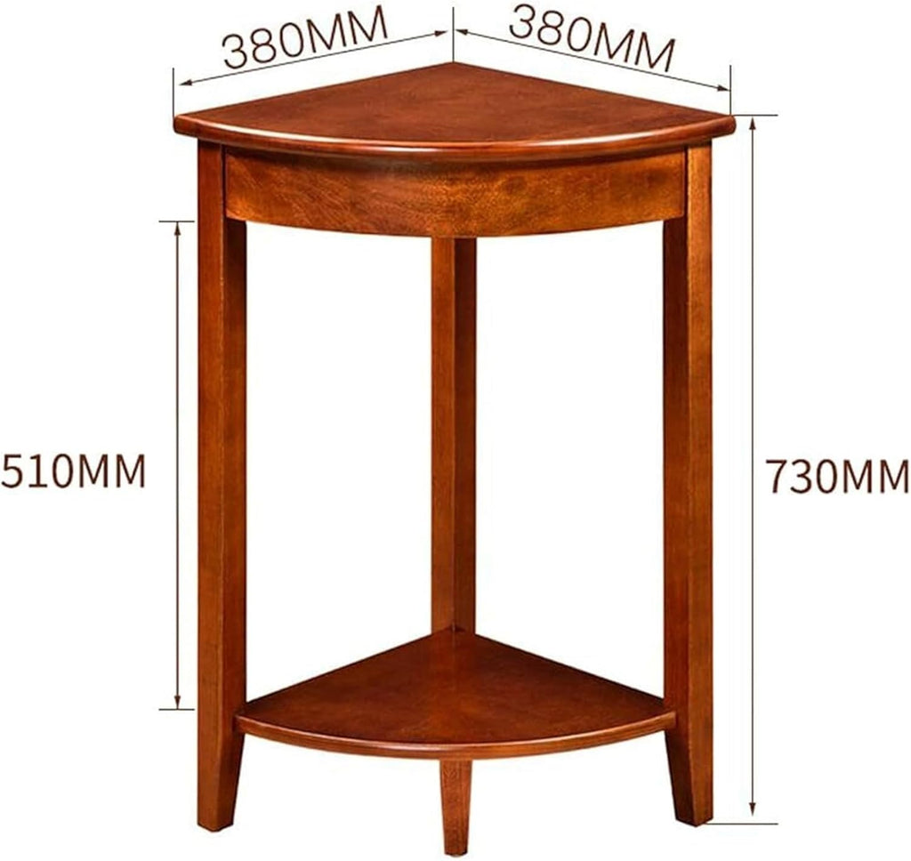 Home Furnishing Corner Tables Compact Triangle Solid Wood Side Table Corner Shelf Unit with 2 Shelves Sofa Accent Table for Small Space Little Corner(Brown)