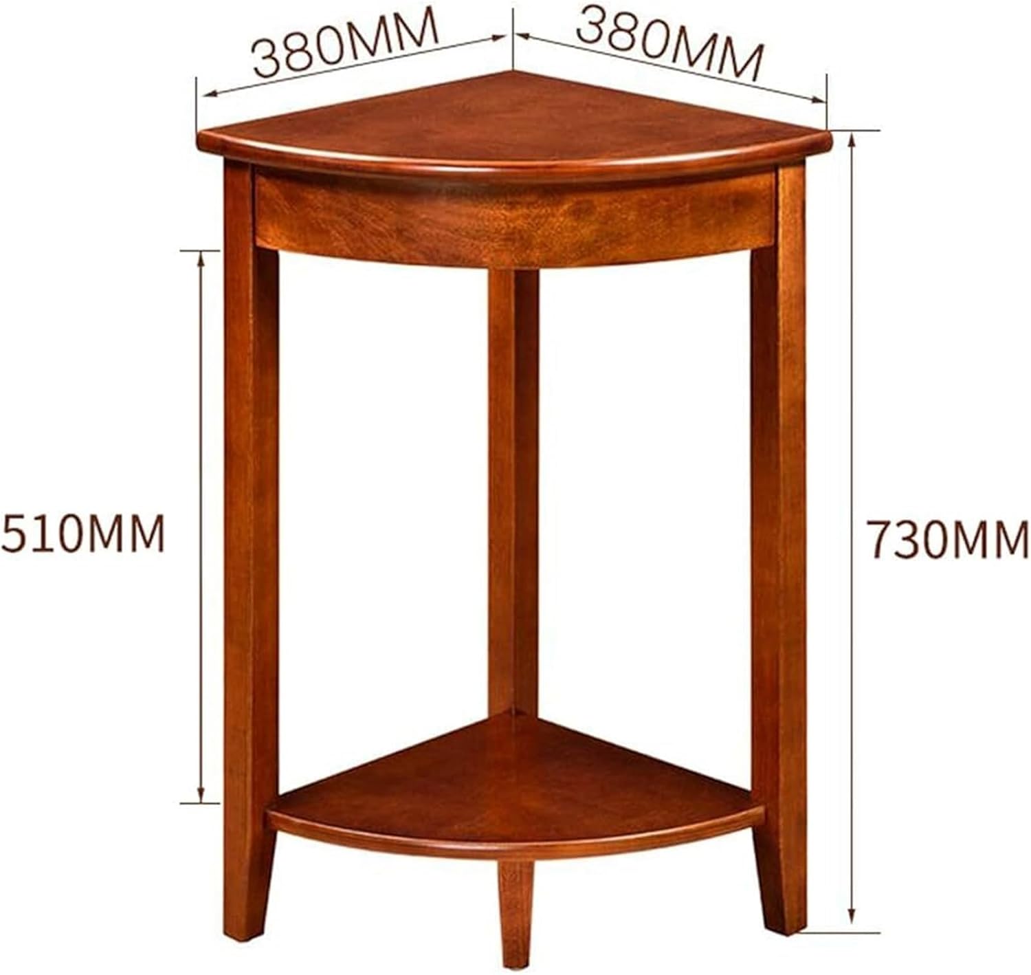 Home Furnishing Corner Tables Compact Triangle Solid Wood Side Table Corner Shelf Unit with 2 Shelves Sofa Accent Table for Small Space Little Corner(Brown)