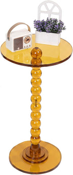 Acrylic Round Side Table Clear End Stand with Column Base Transparent Modern Pedestal Drink Storage Small Space Bedside Nightstand for Living Room Bedroom Balcony Home Decor Orange