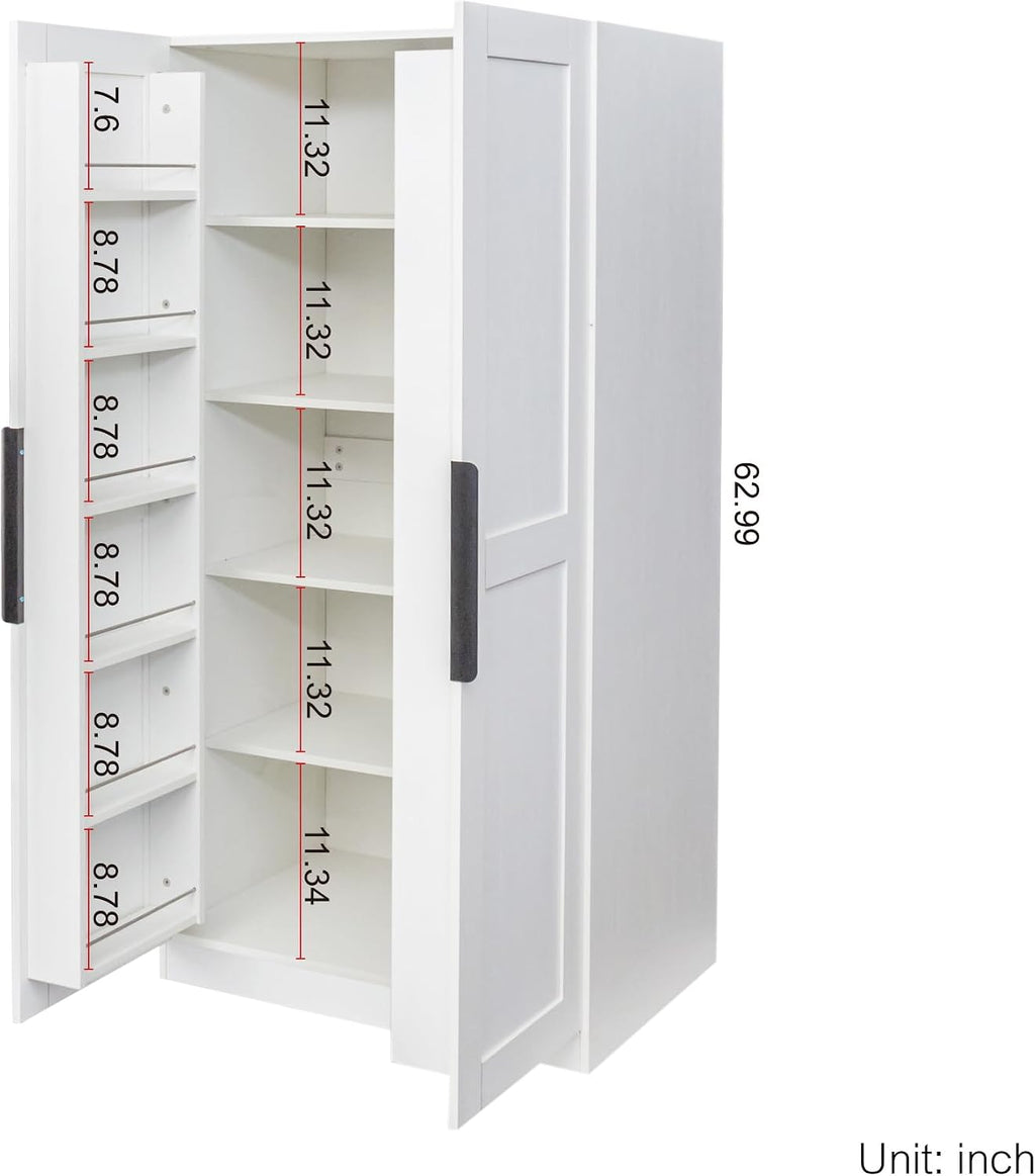 ZeHuoGe 62.99in Kitchen Pantry Cabinet, Freestanding Buffet Cupboards Sideboard with Doors & Shelves, Pantry Storage Cabinet for Kitchen, Living Room and Dinning Room (White)