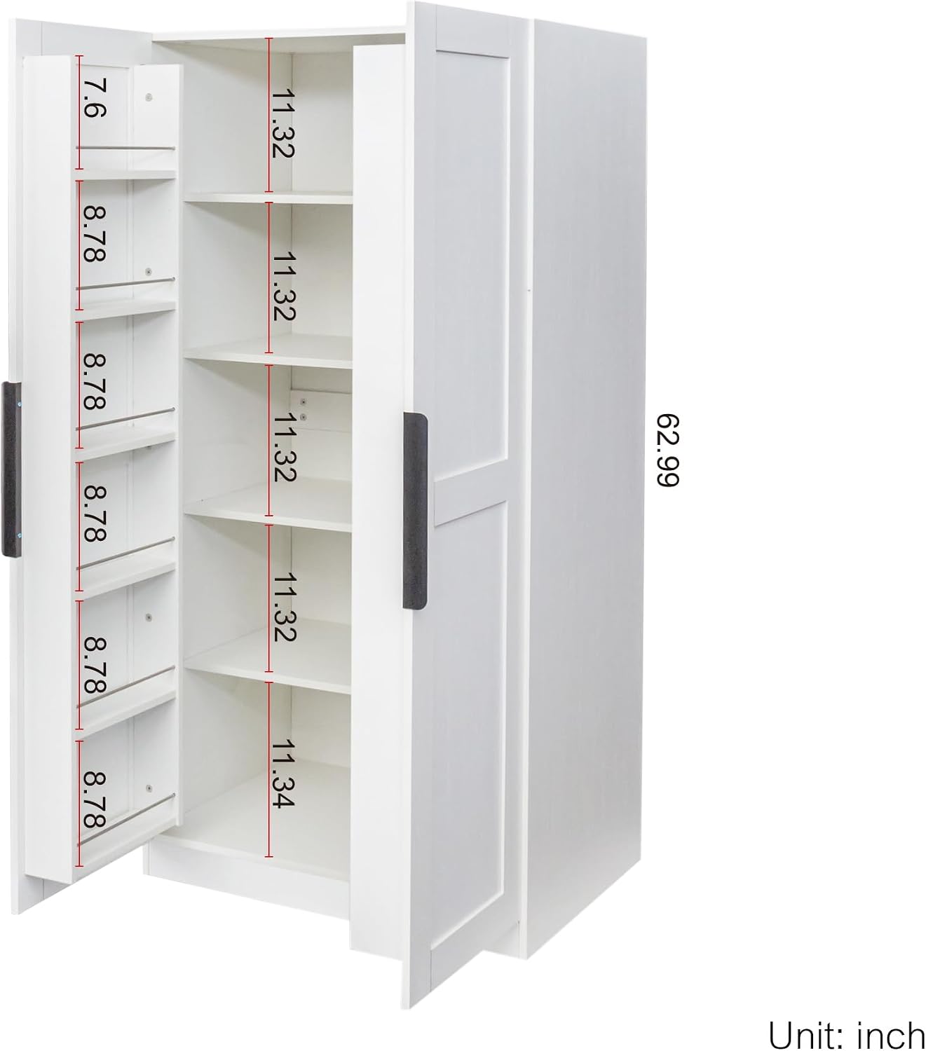 ZeHuoGe 62.99in Kitchen Pantry Cabinet, Freestanding Buffet Cupboards Sideboard with Doors & Shelves, Pantry Storage Cabinet for Kitchen, Living Room and Dinning Room (White)