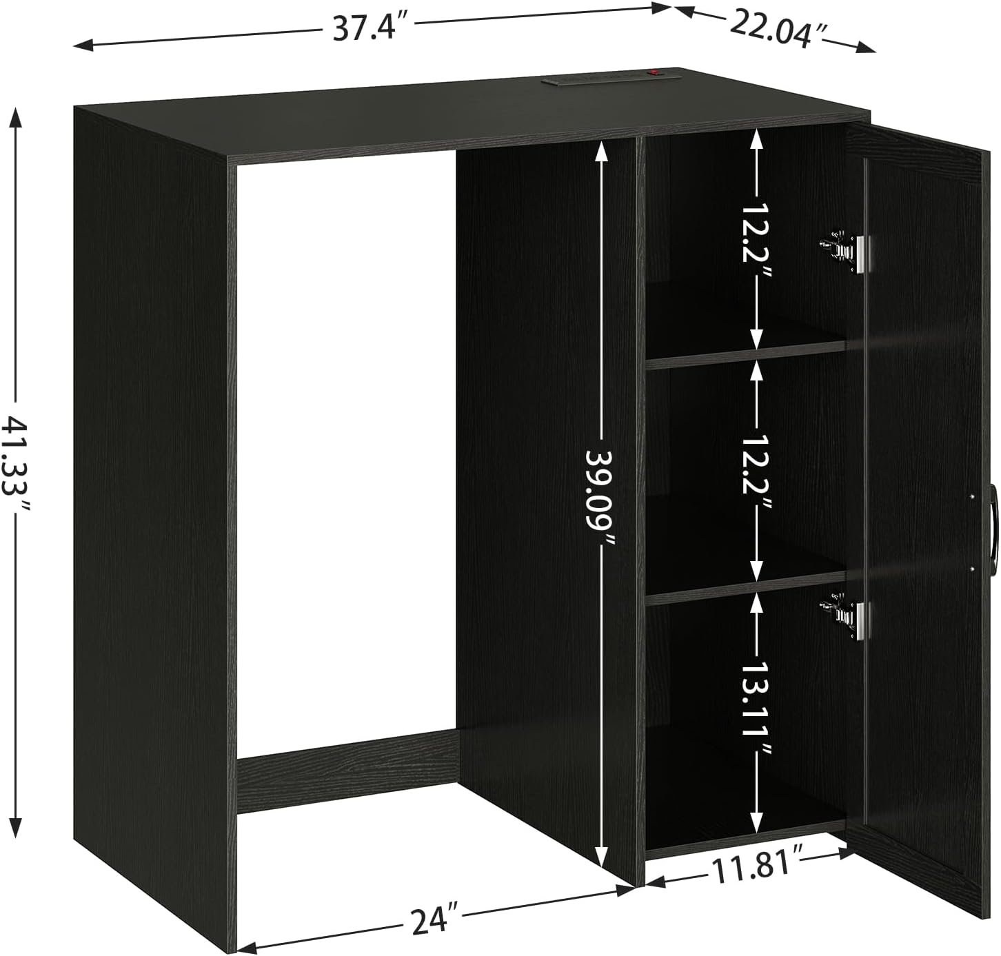 Herture Mini Fridge Cabinet with Storage, Coffee Bar Cabinet with Power Outlet, Fits 24" Wine Fridge, 3-Tier Organizer, Refrigerator Stand for Kitchen, Apartment, or Home Bar Black KH01MRB
